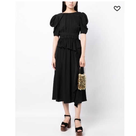 Ulla Johnson Marion Puff Sleeve Belted Peplum Midi Dress - Picture 5 of 12